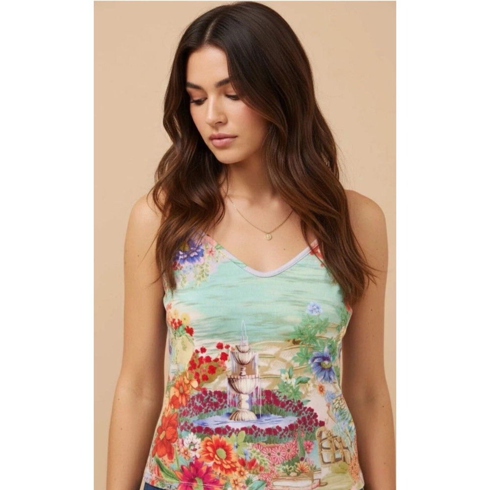 NWT Johnny Was Mae Floral Mesh Top w/ Slip Sz M Embroidered Asteria Floral $298 - Picture 3 of 15